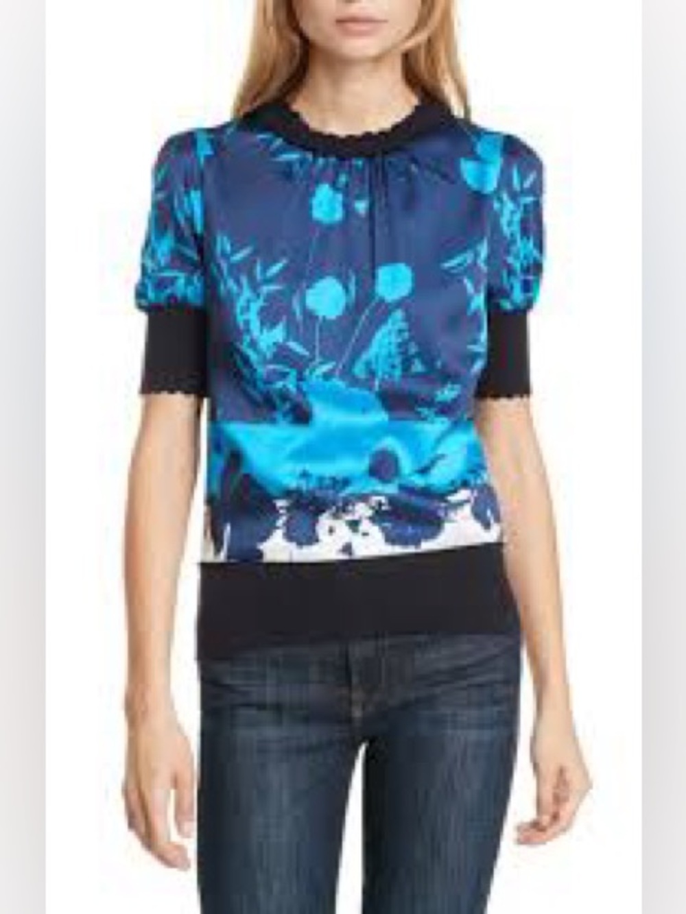 Ted Baker Mehino Bluebell Sweater 4 Blue Floral Mixed Media Worn on TV Lucifer